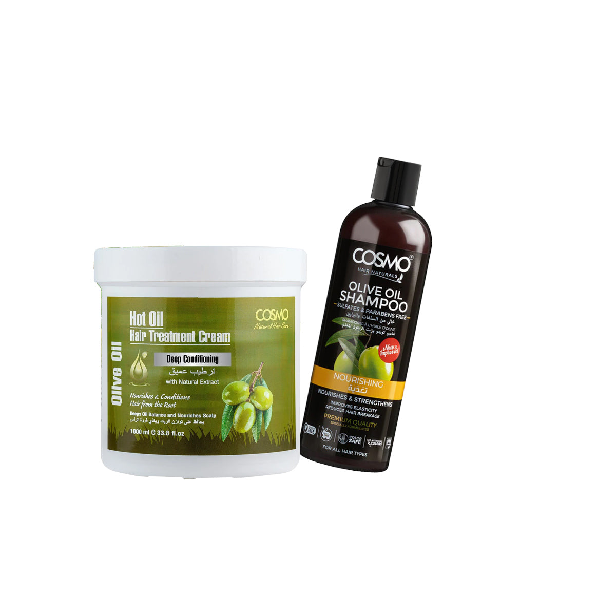 Hot Oil Hair Treatment Cream Olive Oil 600ml & Olive Oil Shampoo 480ml - Pack Of 2